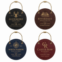 Collection of custom leather wine bottle tag shapes and design styles