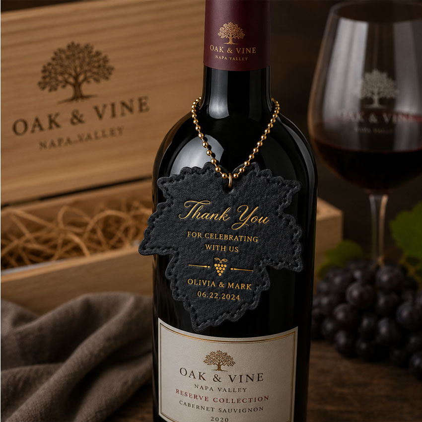 Leather Wine Bottle Tag for Winery Branding Custom leather wine bottle tag used for winery branding and packaging
