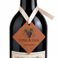 Custom leather wine bottle tag with full color printed artwork