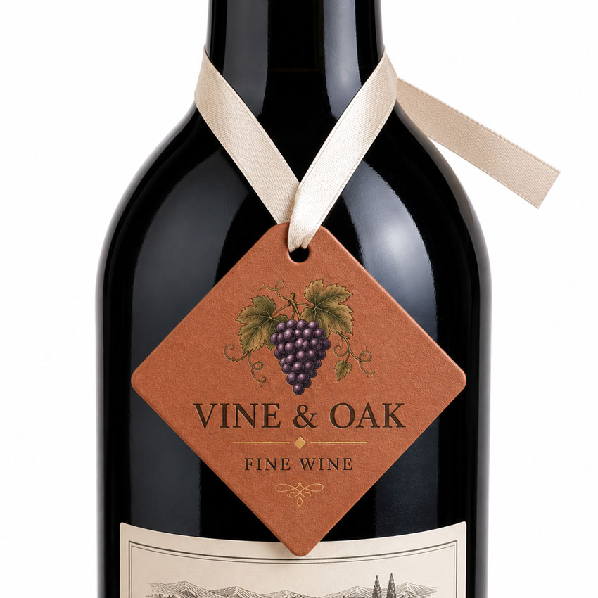 Full Color Printed Leather Wine Bottle Tag Custom leather wine bottle tag with full color printed artwork