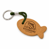 Fish-shaped cork floating keychain with custom laser engraved logo