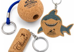 Cork ball floating keychains in different sizes and custom designs