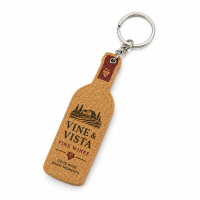 Laser engraved wine cork floating keychain with metal key ring