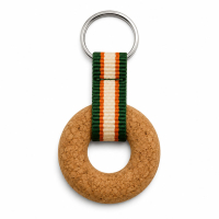 Cork floating keychain with woven polyester cord and split ring