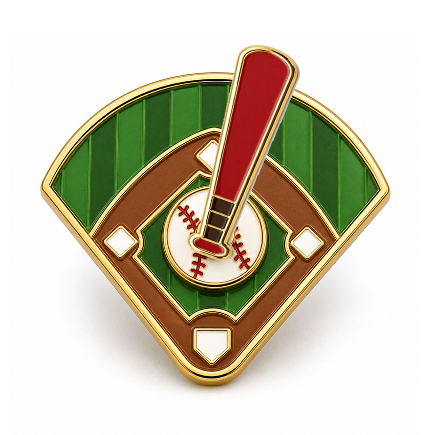 Baseball Bat Spinning Enamel Pin Baseball-themed spinning pin featuring a ball field and rotating red baseball bat