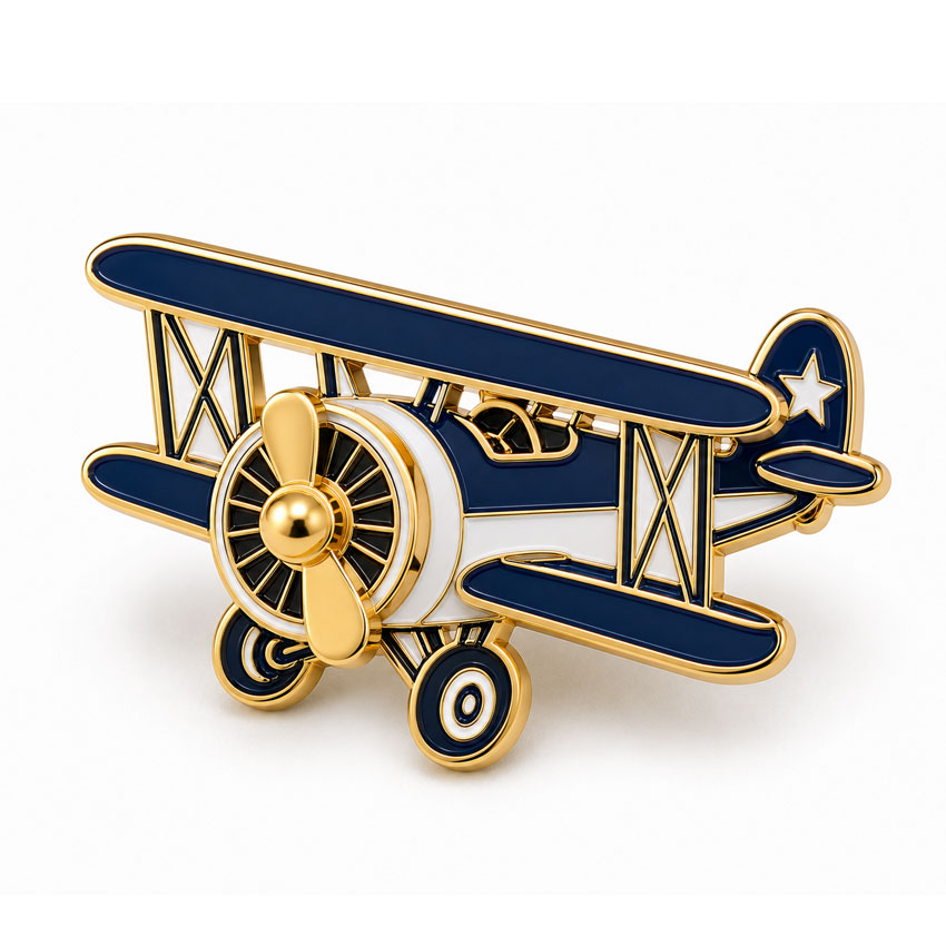 Airplane Propeller Spinning Enamel Pin Vintage airplane enamel pin with a functional rotating propeller and polished gold metal details