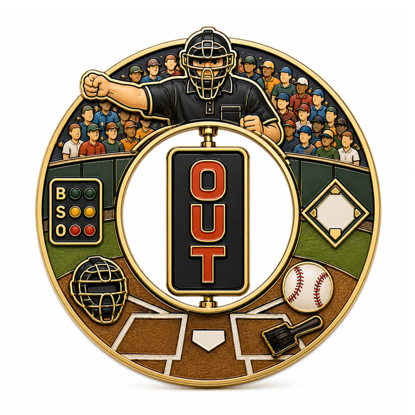 Sports Interactive Spinner Enamel Pin Custom sports-themed interactive enamel pin with a rotating center indicator and decorative arena-style frame