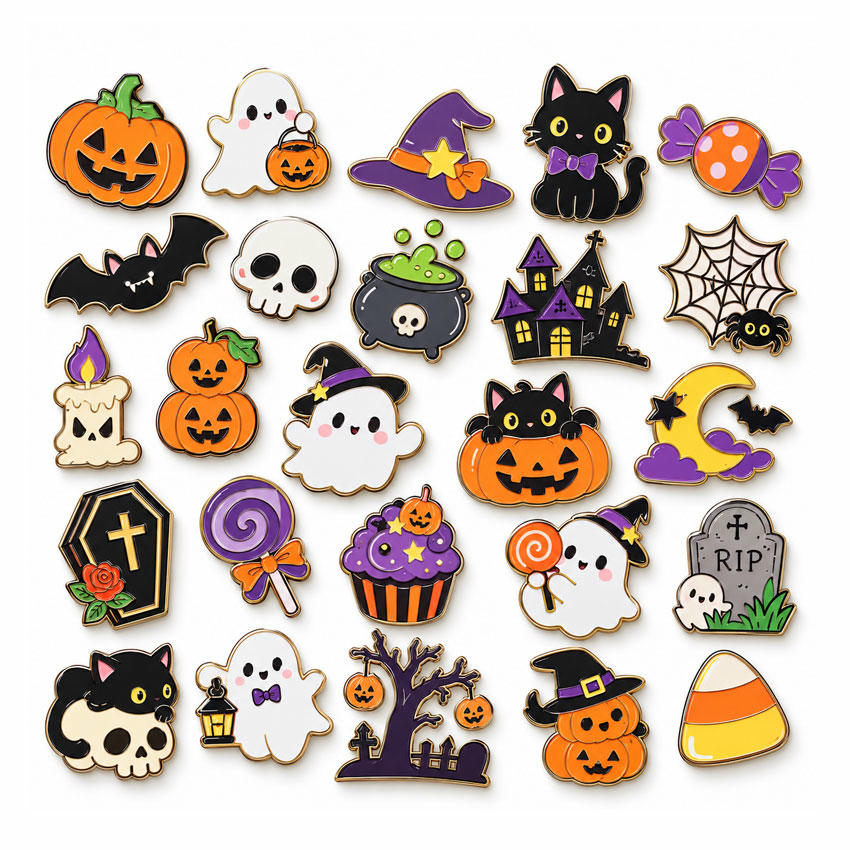 Custom Halloween Metal Phone Stickers for Merchandise Halloween metal phone sticker collection with pumpkins, ghosts and colorful characters