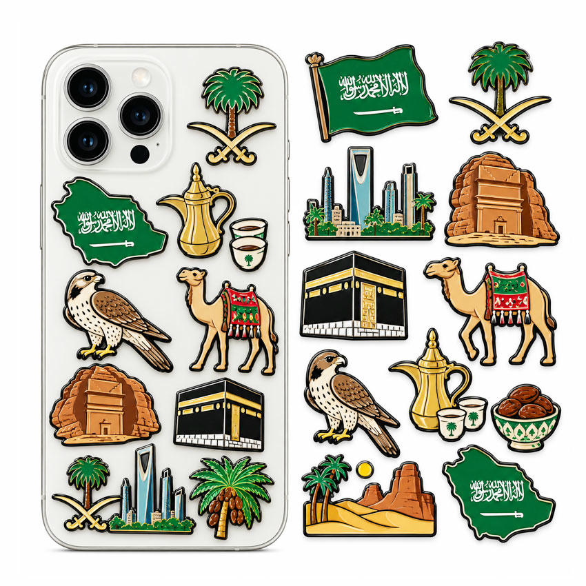 Custom Souvenir Metal Phone Stickers for Phone Cases Travel and outdoor themed metal phone stickers with palm tree and souvenir designs