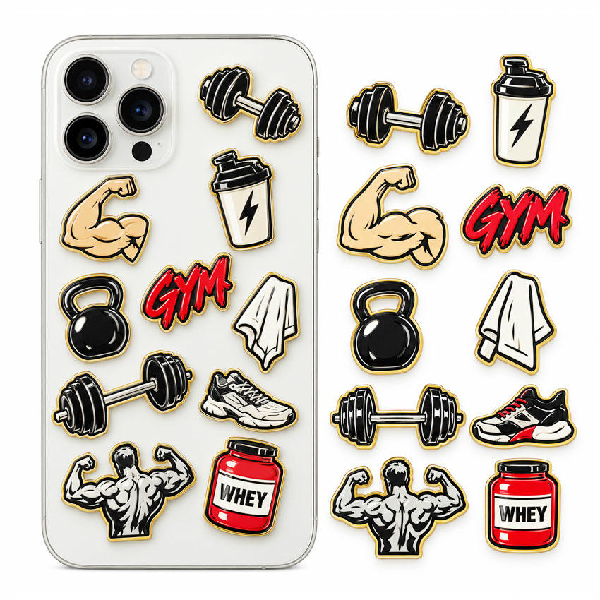 Custom Logo Metal Phone Stickers for Promotional Merchandise Black and gold custom metal phone stickers with sports, music and graphic designs