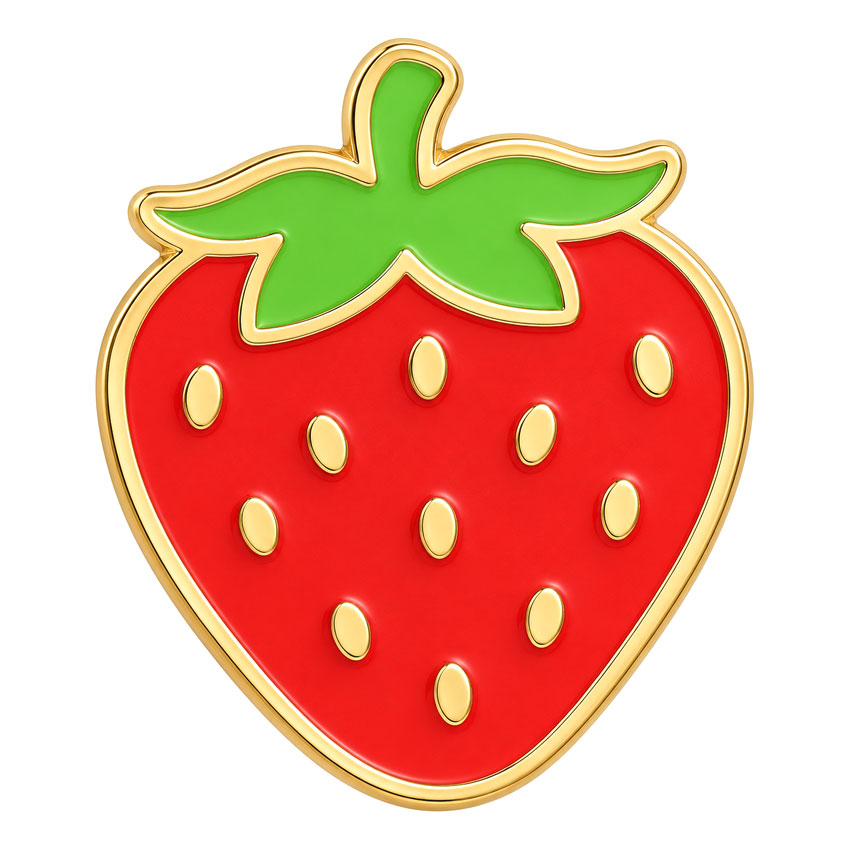 Custom Soft Enamel Metal Phone Sticker with Gold Finish Strawberry shaped soft enamel metal phone sticker with raised gold metal borders