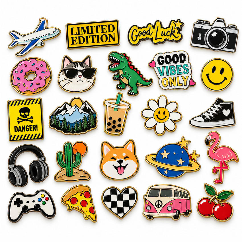 Promotional Custom Enamel Metal Phone Stickers for Merchandise Assorted custom enamel metal phone stickers for lifestyle and merchandise designs