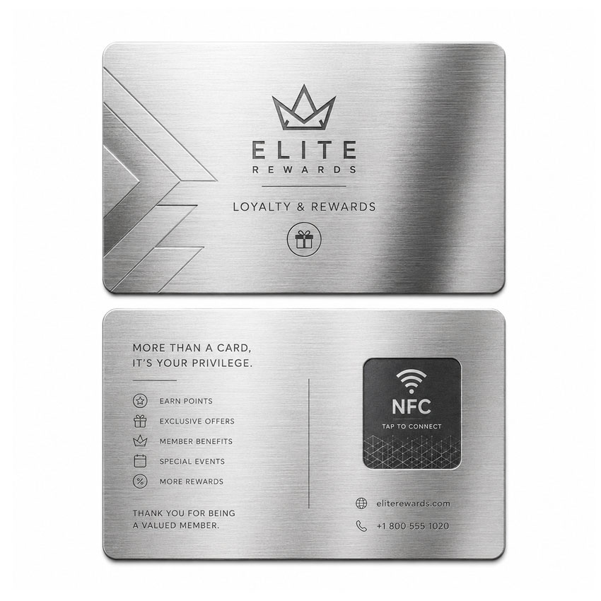 Custom Logo Brushed Metal NFC Business Cards Wholeale Brushed silver NFC metal business card with personalized contact information and QR code