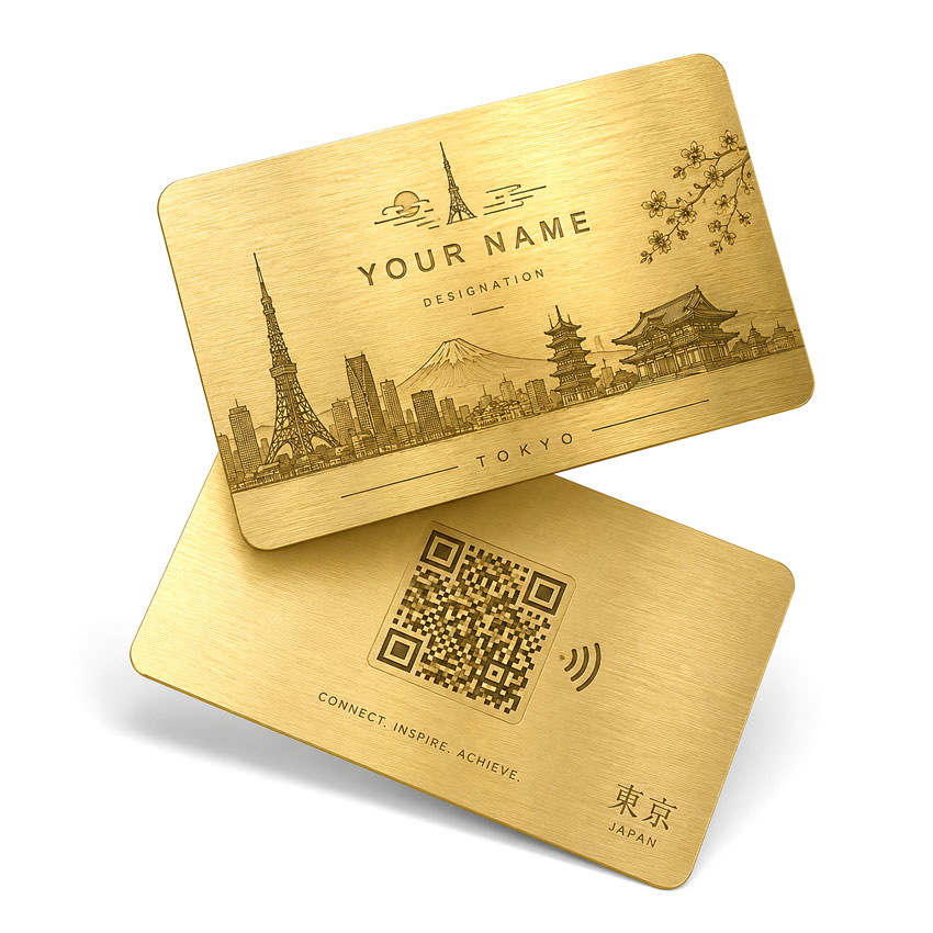 Custom Printed Gold NFC Metal Cards Gold NFC metal cards with detailed full-color artwork and customized branding