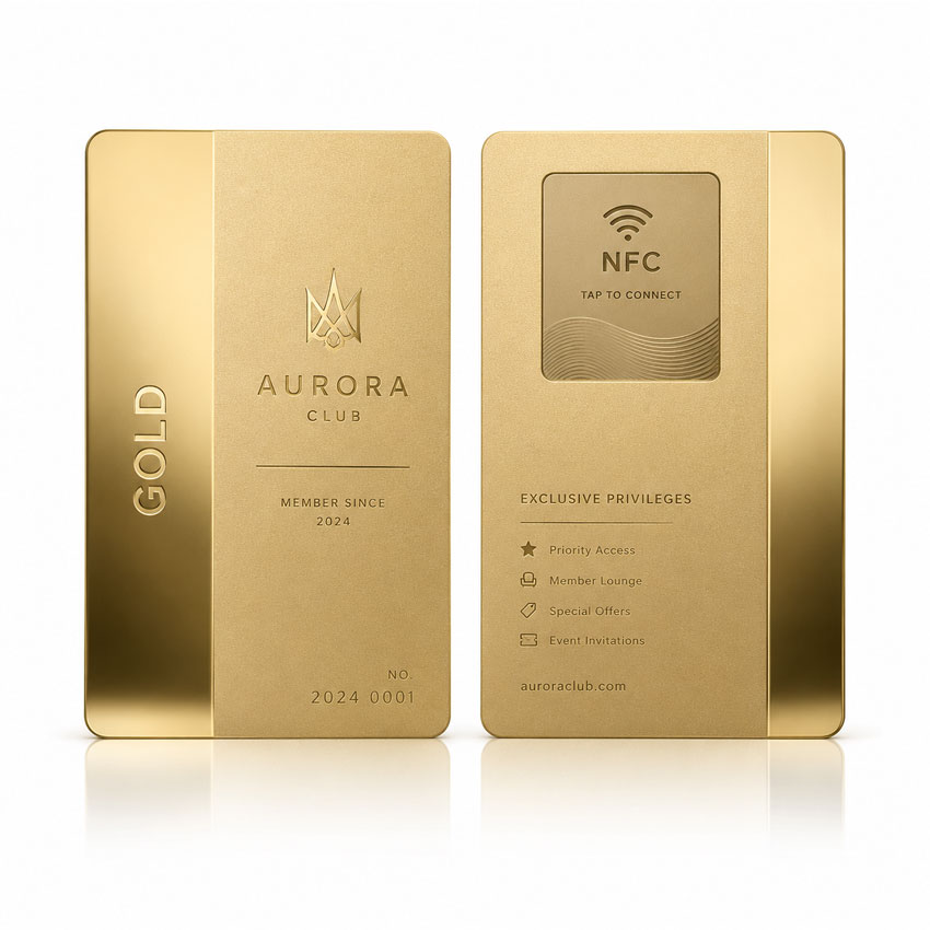 Gold Personalized NFC Metal Digital Business Cards Gold personalized NFC metal business cards with custom logo and NFC backing area