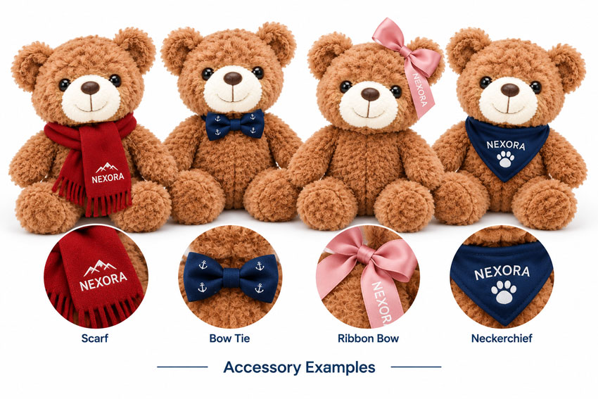 Custom teddy bears wearing personalized garments including varsity jacket jersey vest and chef outfit