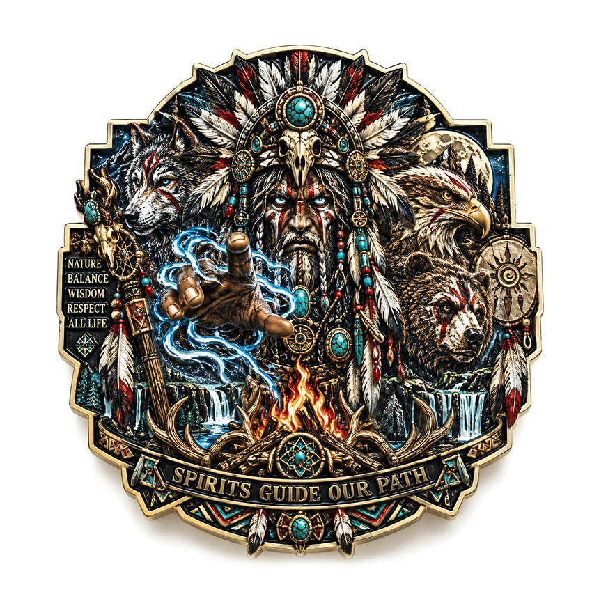 Complex Sculpted 3D Zinc Alloy Challenge Coin Custom complex 3D zinc alloy challenge coin with deep sculpted fantasy relief and multicolor UV printing