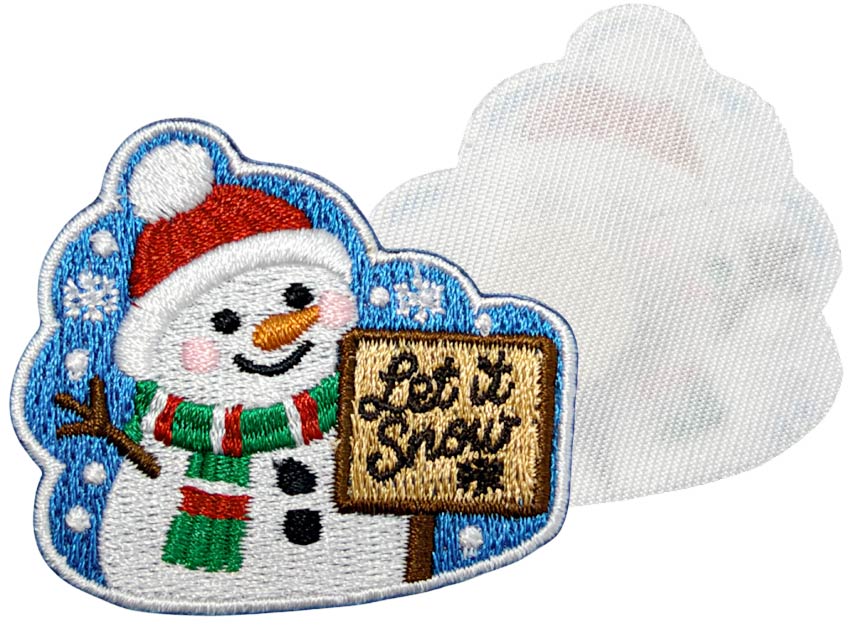 Custom Christmas Snowman Embroidered Fridge Magnet with Concealed Magnetic Backing Custom snowman embroidered fridge magnet with colorful Christmas stitching and white twill fabric backing